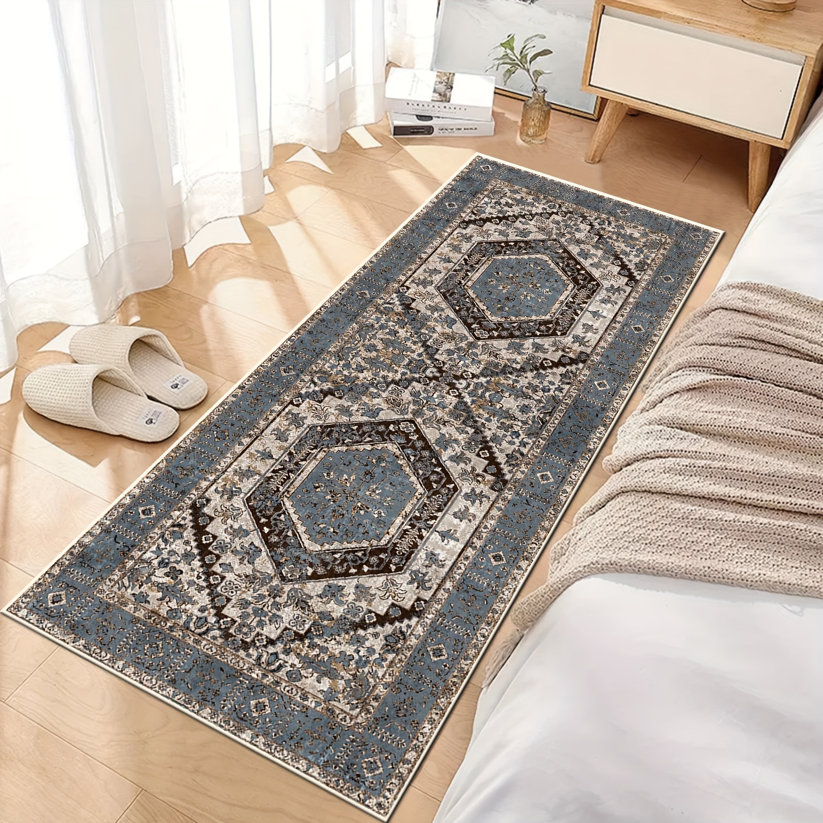 Boho Tribal Area Rug, Persian Washable Bedroom Rug, Vintage Boho Runner Rug,  Bedside Rug, Machine Washable, Soft Non Slip Non-shedding Kitchen Mat,  Indoor Accent Entry Carpet For Living Dining Playroom Nursery Camper, 