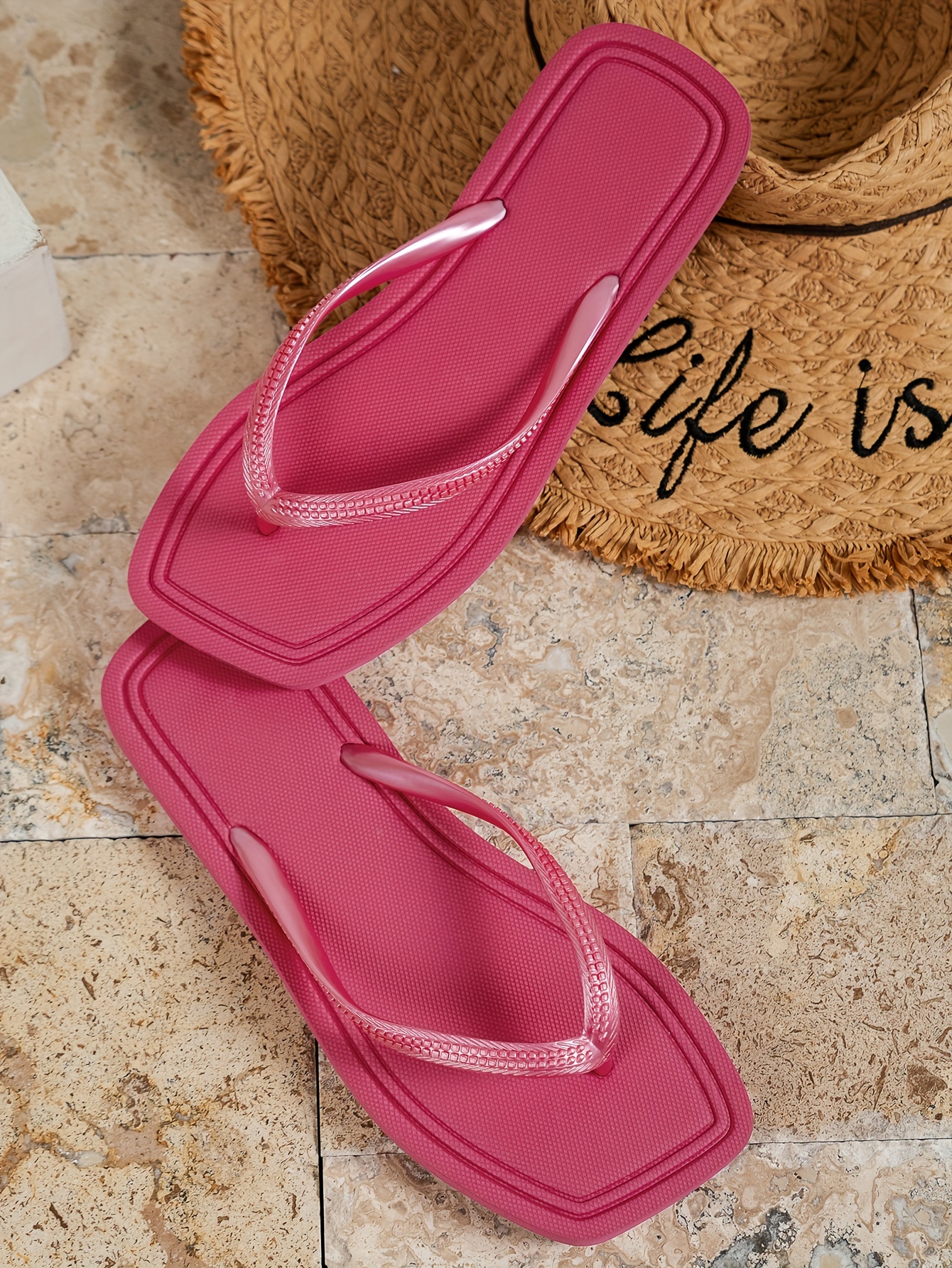 Women'S Summer Fashion Flip-Flops - Comfortable, Durable EVA Material, Flat Heel, Slip-On Thong Sandals for Beach & Casual Wear, Black with White Stripe, Ladies Sandals