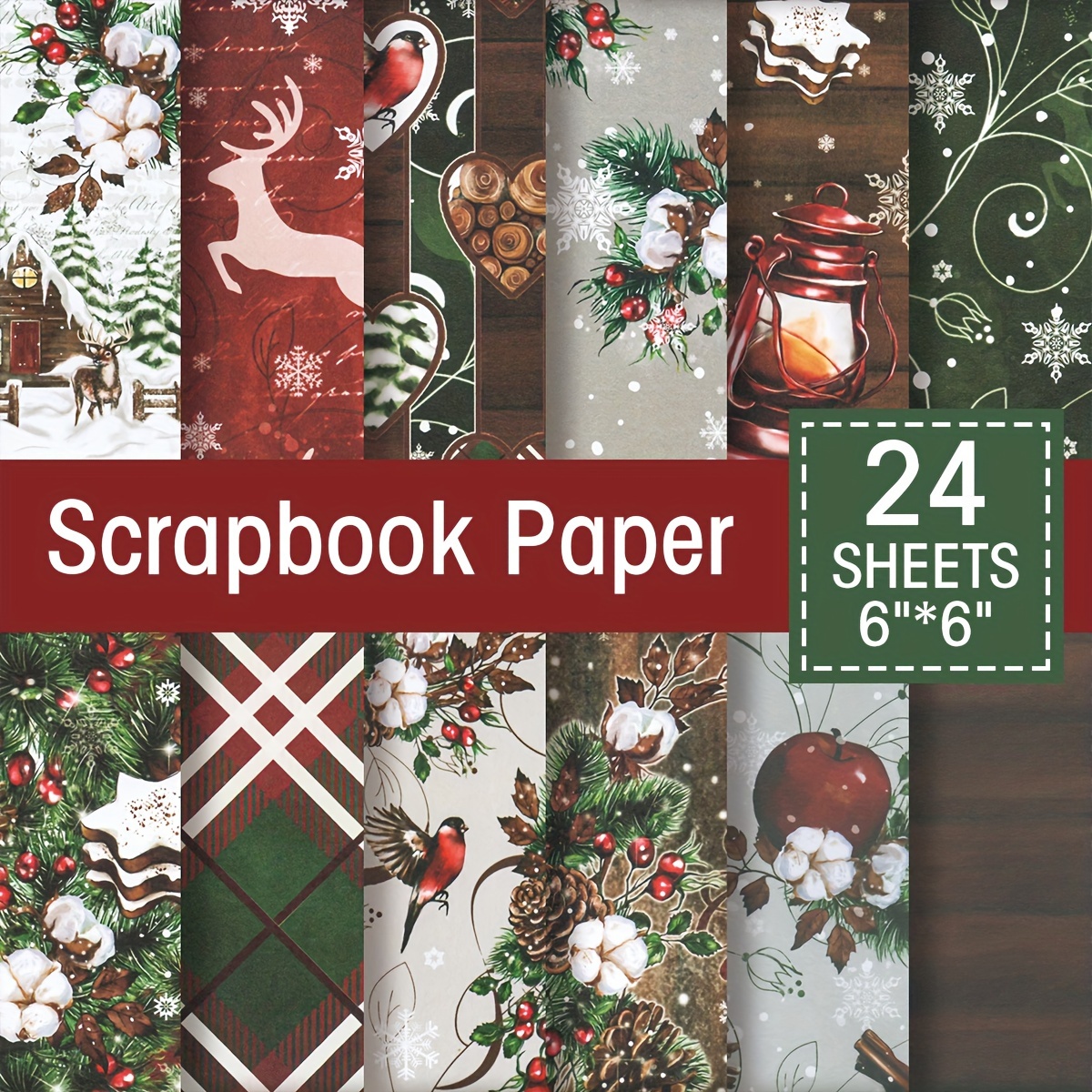 24 Sheets 6 x 6 Vintage Christmas Scrapbook Paper Single -Sided Cardstock  for Scrapbooking Journal Photo Album (R2315)
