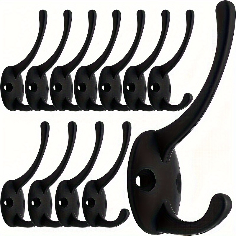 

4/6/8/10/12pcs Black Coat Hook Wall-mounted Type, With Screws Retro Double Hook Practical Black Hook, For Coats, Scarves, Bags, Towels, Keys, Hats, Cups