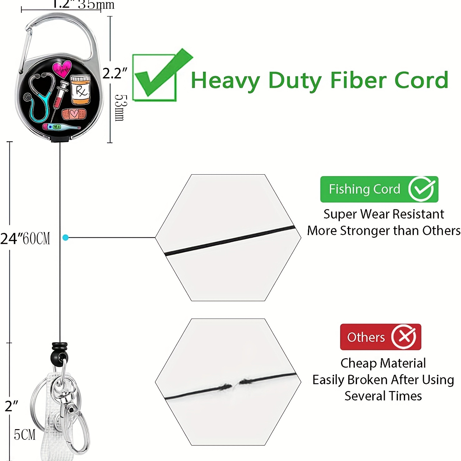 3 Pieces Heavy Duty Metal Retractable ID Badge Holder Reel with 3