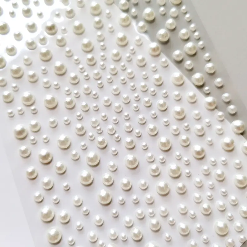 Pveath 990 Pcs Self Adhesive Pearl Stickers, White Flat Back Pearls Sticker for Face Beauty Makeup Nail Art Cell Phone DIY Crafts Home Decor Scrapbooking