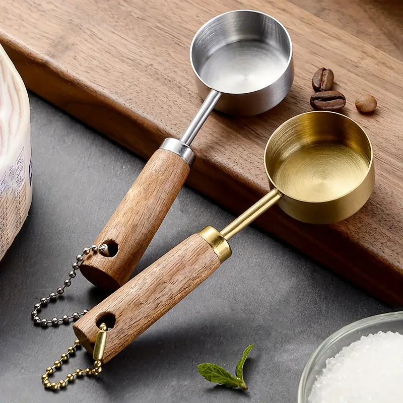 Stainless Steel Measuring Spoon, Kitchen Measuring Tool, Wooden Handle  Measuring Spoon, Baking Measuring Spoon For Dry And Liquid Ingredients,  Baking Tools, Kitchen Stuff - Temu New Zealand
