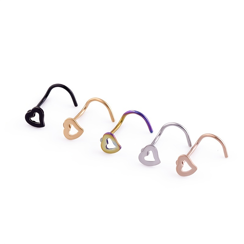 Hollow Heart Nose Stud Set Stainless Steel Nose Ring Nostril - Temu