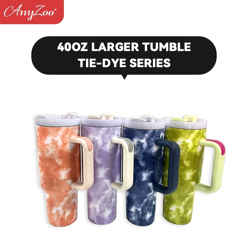 Stainless Steel Tumbler 40oz, Handle, Tie Dye, Straw, Coffee