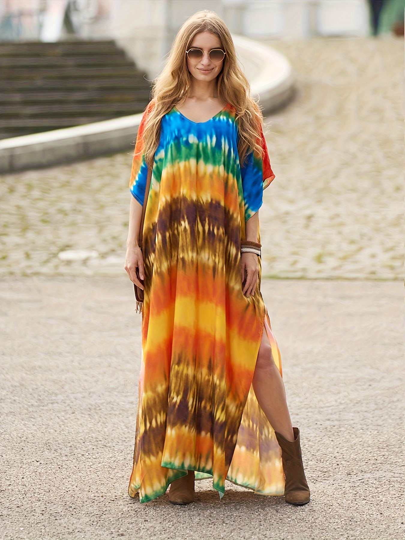 Tie dye swirl dress, Hippie Festival maxi dress, Long Sleeve