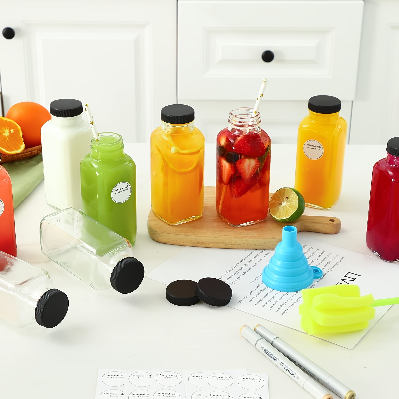 Glass Juicing Bottles With 2 Straws 2 Lids W Holes Reusable - Temu