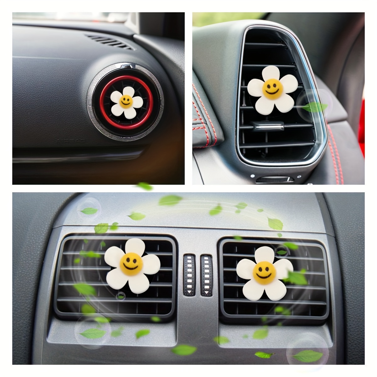 2 Stück Lächelnde Blumen Auto Luftauslass Clip Mit Duftenden Pad
