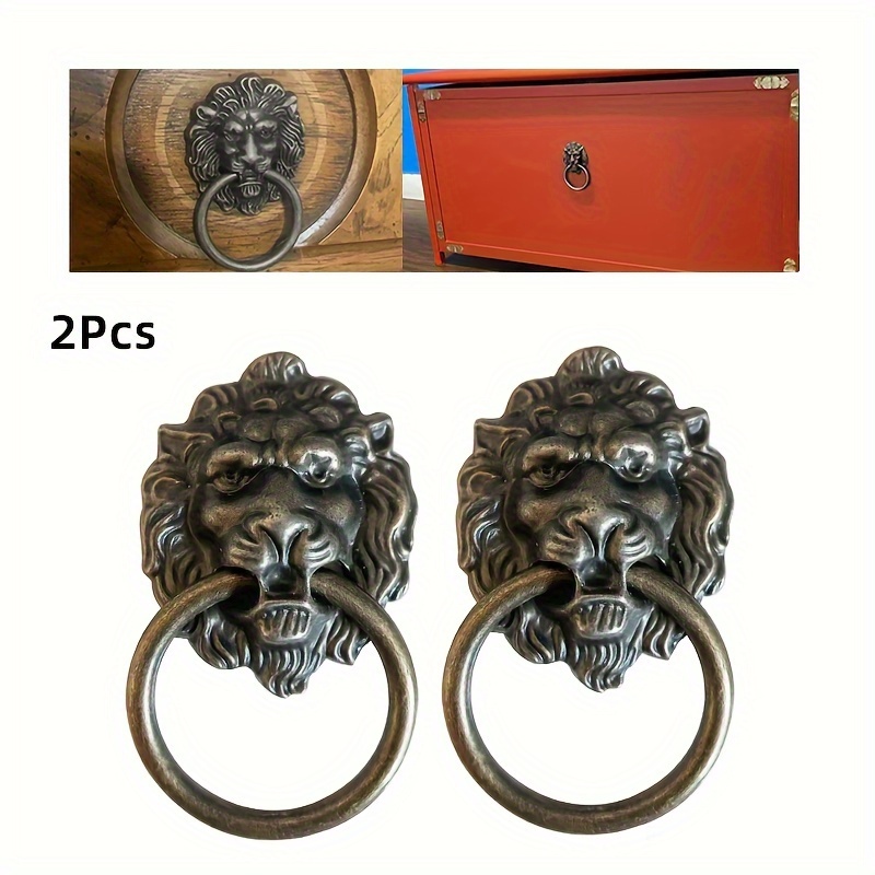 

2pcs Lion Head Retro Single Hole Handle, Cabinet Door Pull Ring, Beast Head Small Handles