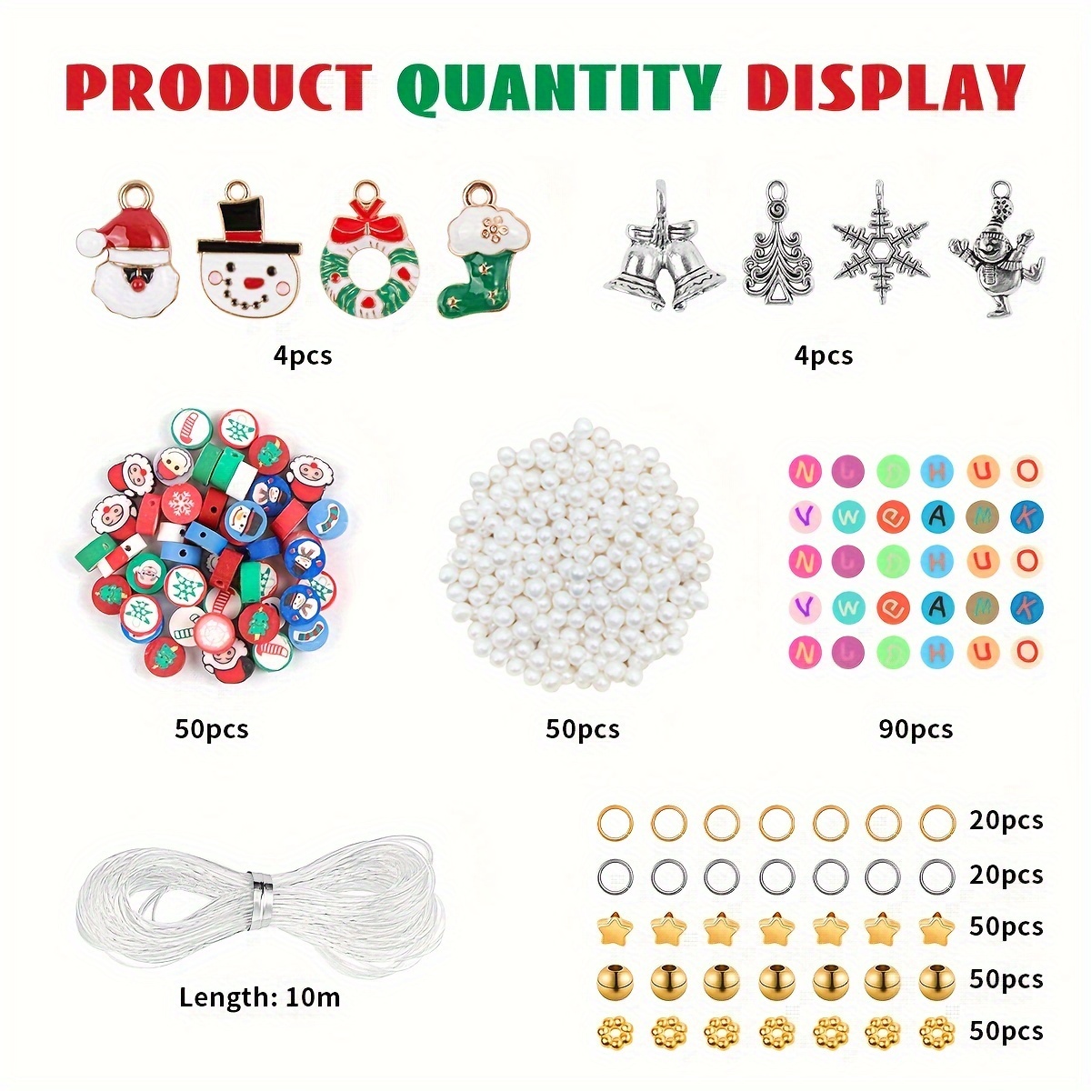  TXIN 200 Pieces Christmas Polymer Clay Beads Charms for  Bracelets Making 10MM Polymer Clay Spacer Beads for DIY Bracelet Necklace  Jewelry Making : Arts, Crafts & Sewing
