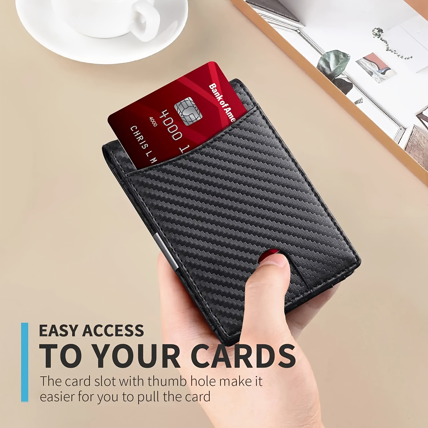 Minimalist Wallet with Money Clip Slim RFID Blocking Credit Card