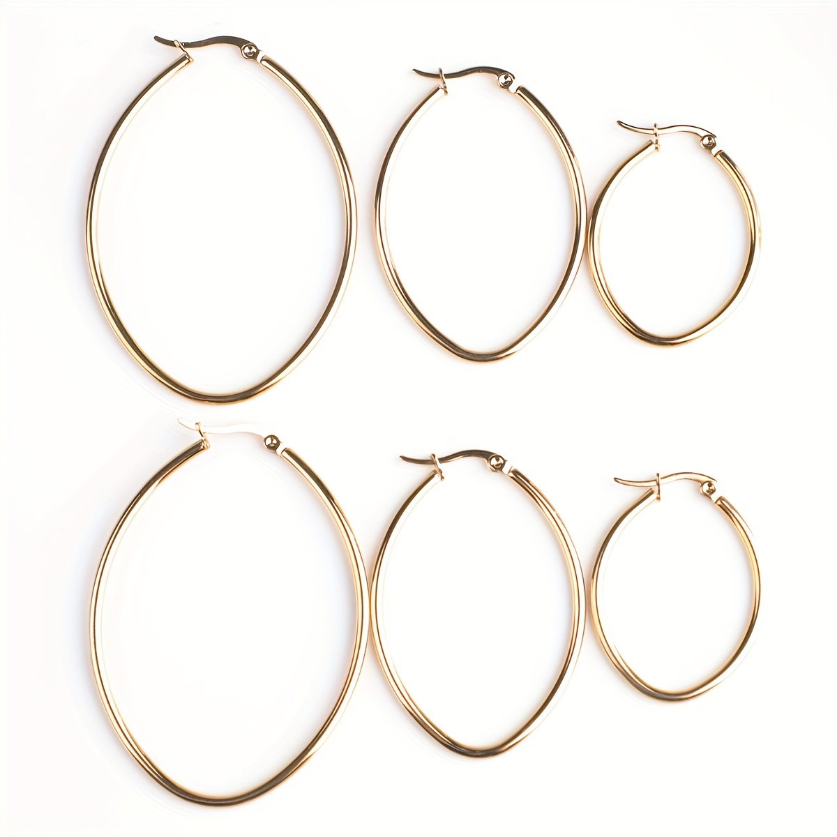

3pairs Golden Stainless Steel Oval Earrings Hypoallergenic Hoop Earrings Set For Women Girls