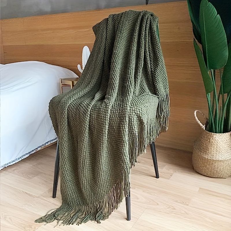 1pc knitted throw blanket with tassels bubble textured lightweight throw blanket for couch bed sofa home decor 4
