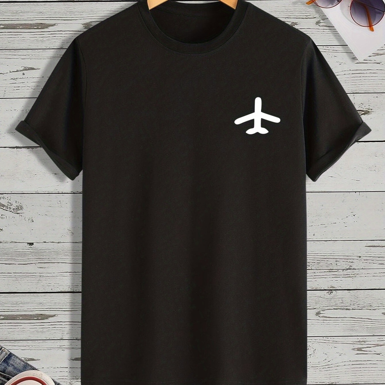 

Plane Round Neck T-shirts, Causal Tees, Short Sleeves Tops, Men's Summer Clothing
