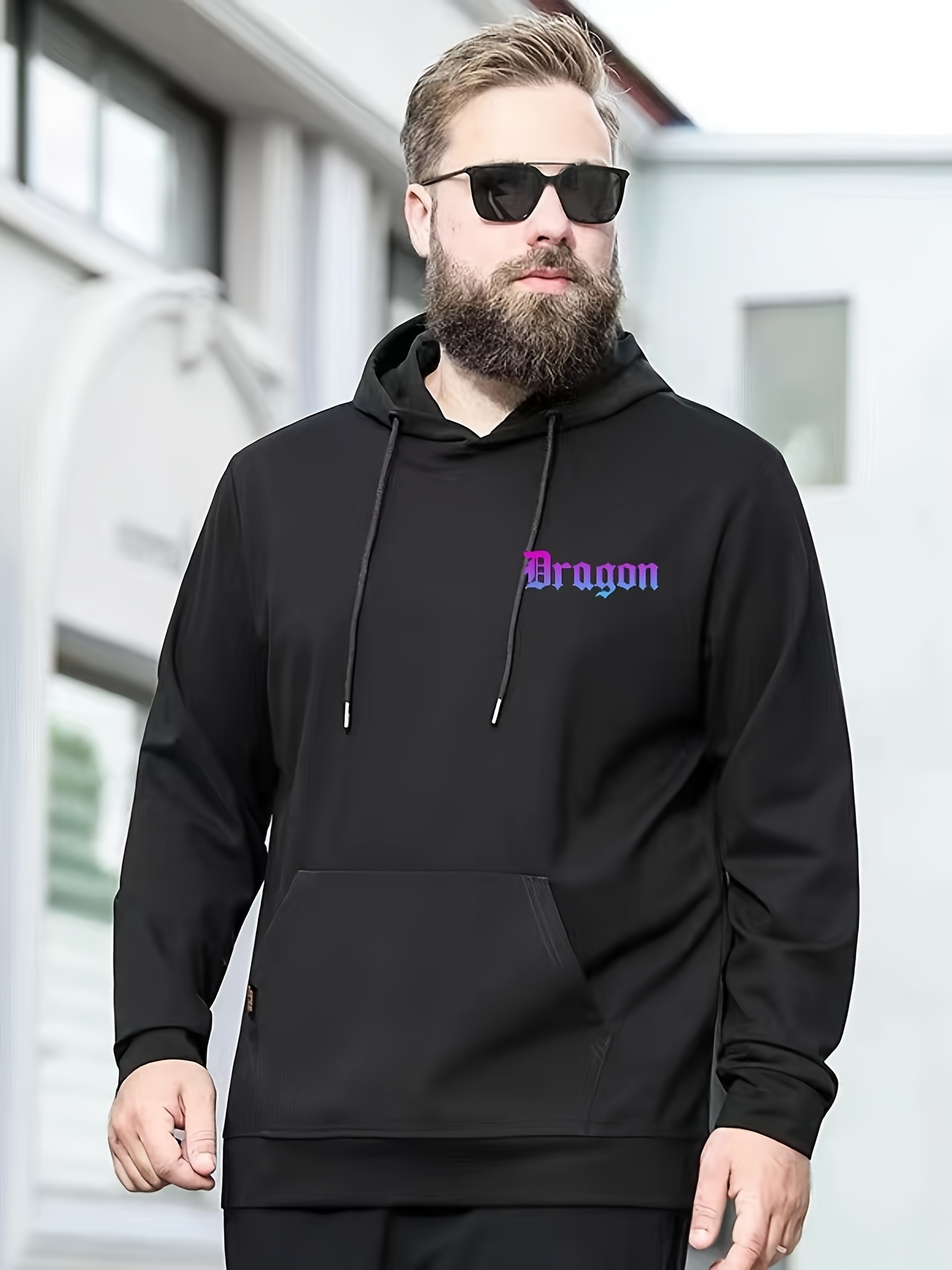 Taiaojing Men's Hooded Sweatshirt Los Angeles Letter Print Fashion Loose Plus Size Autumn and Winter Hooded Pullover Sweatshirts with Big Pocket, Size