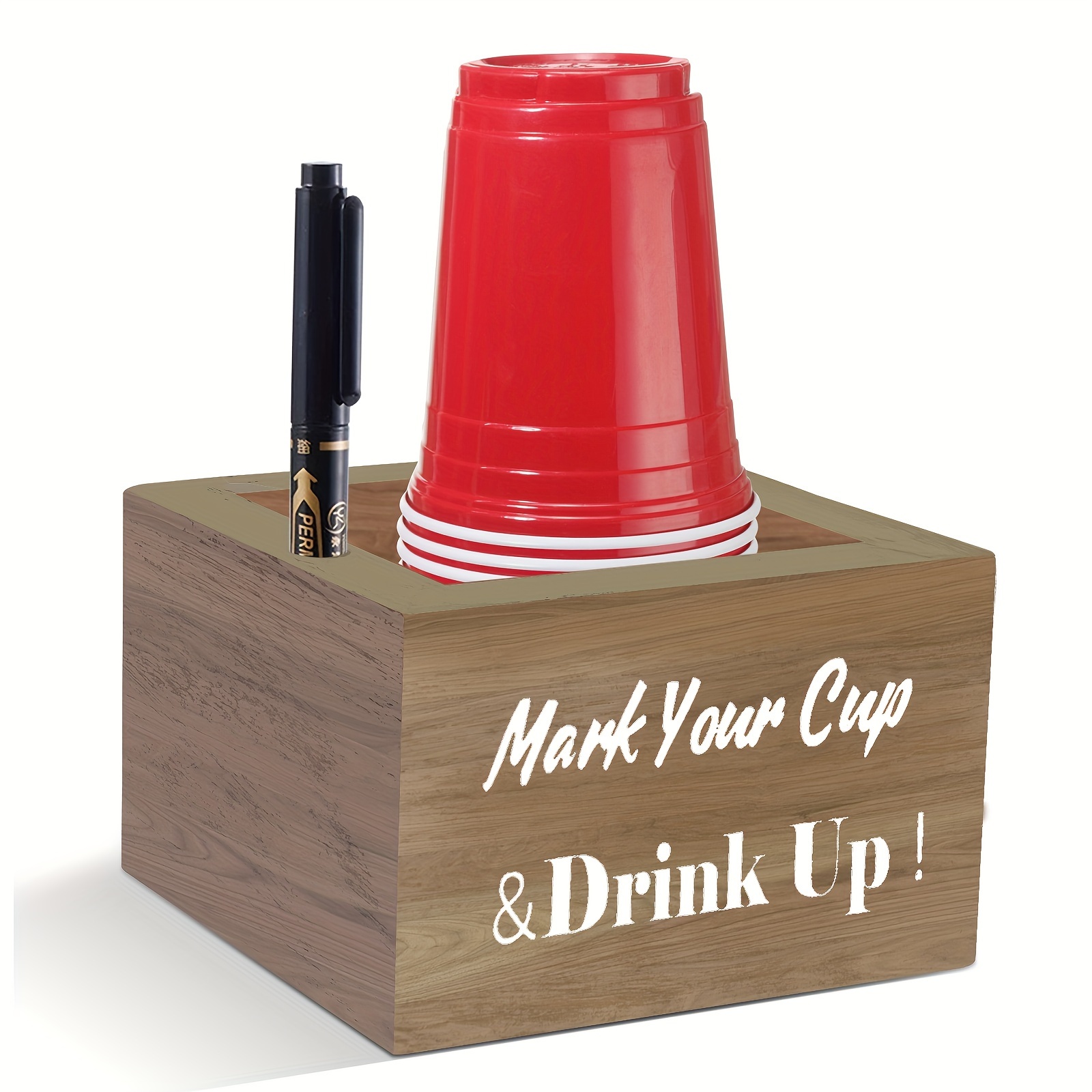  Double Solo Cup Holder with Marker Slot Wooden Mark Your Cup  and Drink Up 2 Sides Designs Drink Dispensers for Parties Farmhouse Bar  Christmas Housewarming Party Holiday Decor Hostess Gifts 