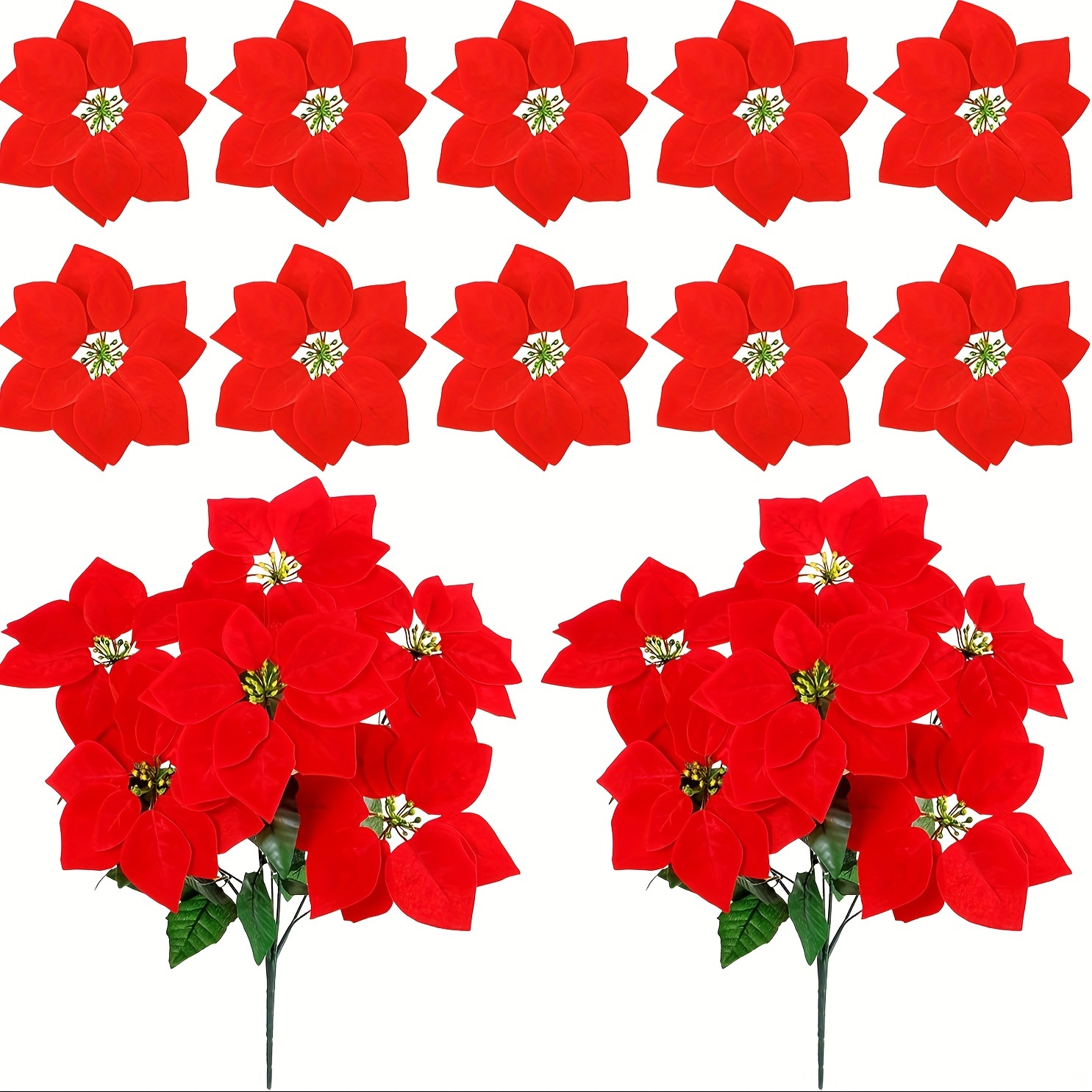 Poinsettias Artificial Poinsettia Flowers 7 Heads Red - Temu