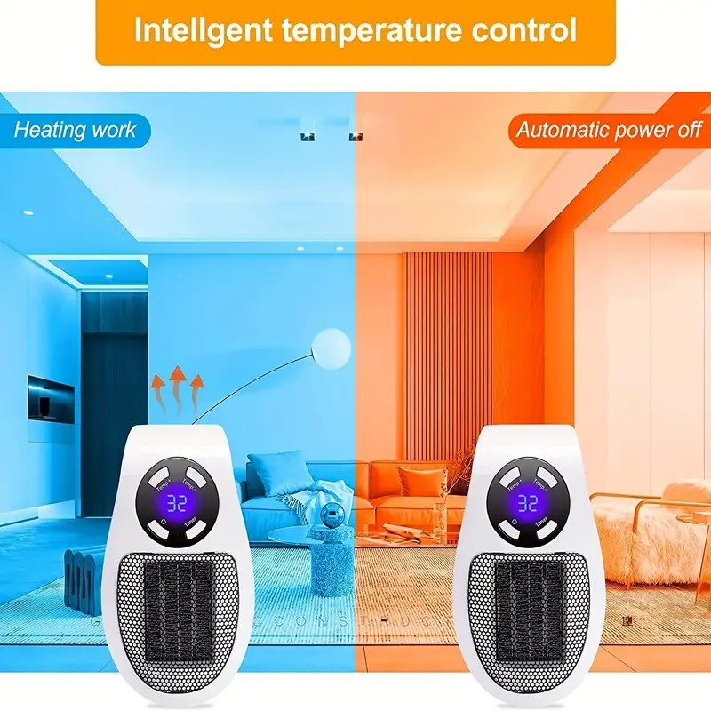 1pc electric heater smart wall space heater 500w 800w portable electric small heater with adjustable thermostat and timer overheating protection led display security heater for office dorm white 500w details 4