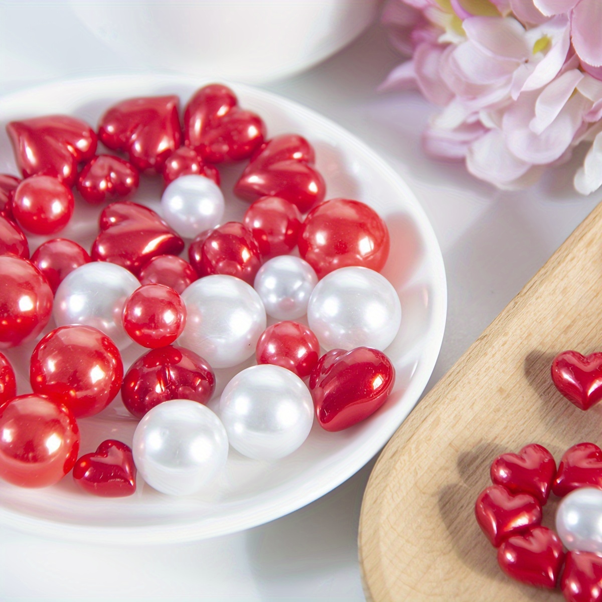 91pcs Valentine's Day Vase Filler, Red White Imitation Pearl Red Rose Heart Vase  Filler, Central Decoration Of Party Dining Table Decor Festival Gift,  Wedding/new Year/mother's Day/thanksgiving/christmas Romantic Holiday Decor