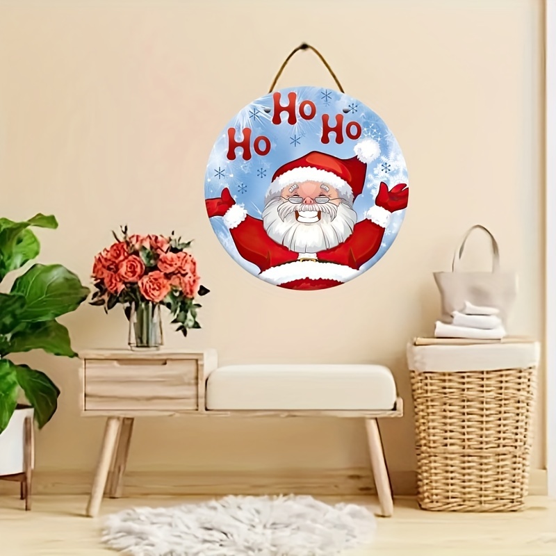 12 Inch X 10 Inch Rectangular Christmas Wood Sign: SANTA HO - HO - HO -  Wreath Accents - IMPORTED