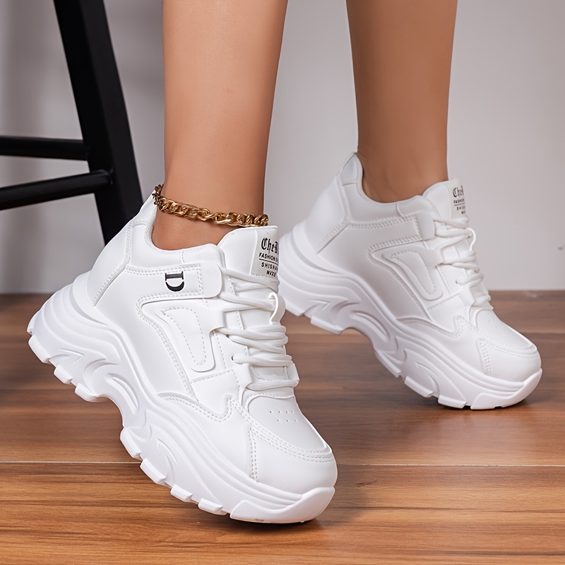 Lightweight Lace Up Running Sports Shoes Comfort Solid Thick Sole Sneakers