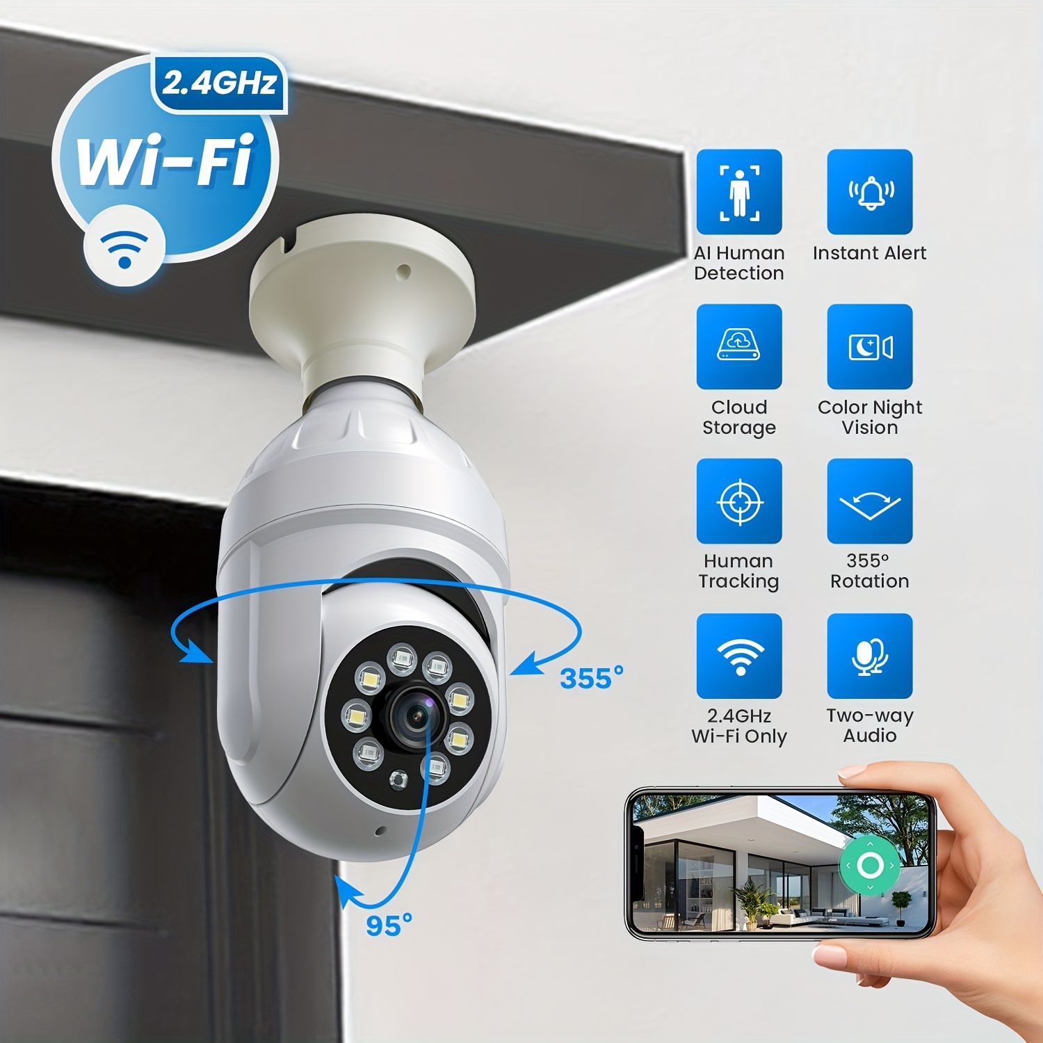 Septekon 2K - Cámaras de seguridad para el hogar, paquete de 4, cámara de  seguridad WiFi con cable de 2.4G para exteriores con visión nocturna, audio