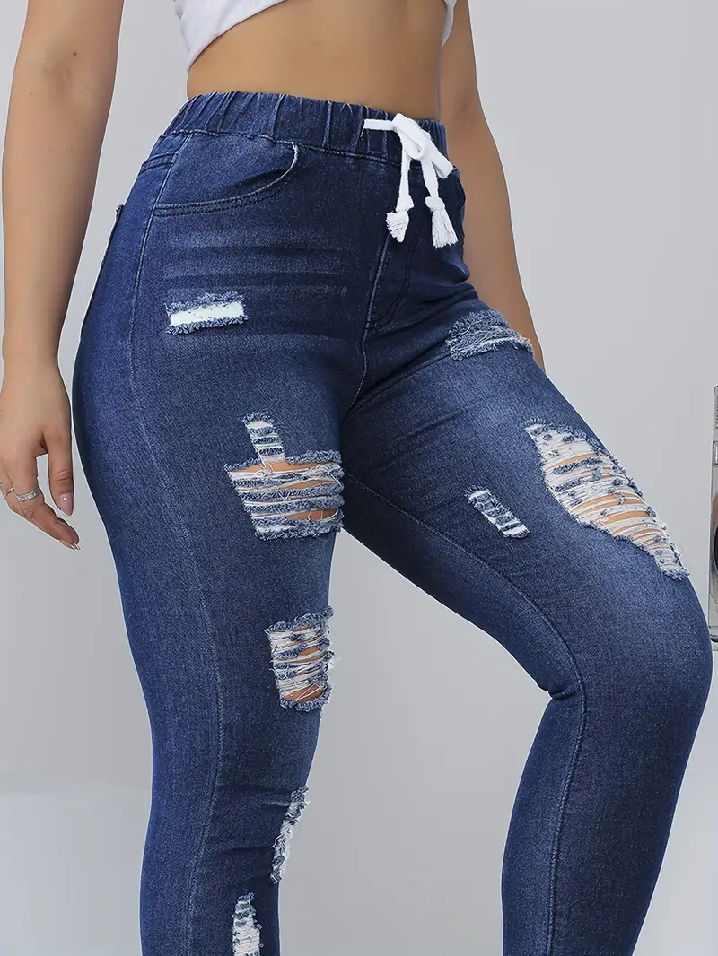 jeans denim elástico cintura mujer cordón elástico Temu Spain