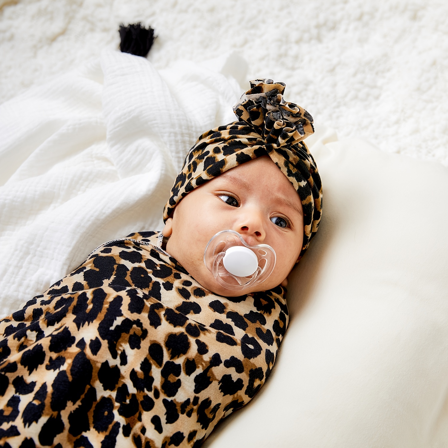 Baby Hat, Bag & Towel Set with Leopard Throw Blanket