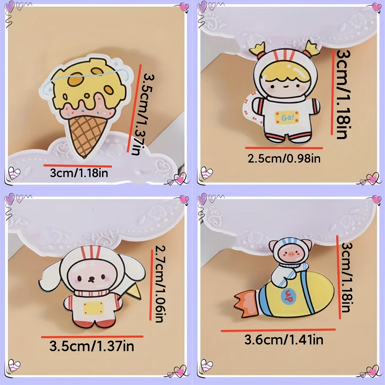 52pcs Cute Pins for Backpacks Kawaii Acrylic Aesthetic Brooch Bear Unicorn  Cartoon Backpack Accessories Funny Decorative Pins for Women Teen Girl