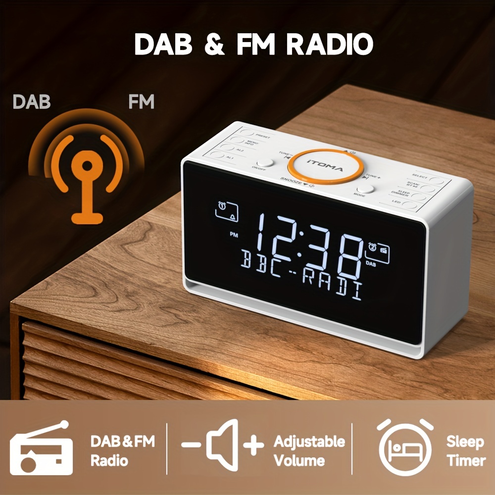 iTOMA Radio despertador con altavoz Bluetooth, radio FM, alarma dual con  repetición, pantalla LED grande, control de atenuación, salida de carga USB  y
