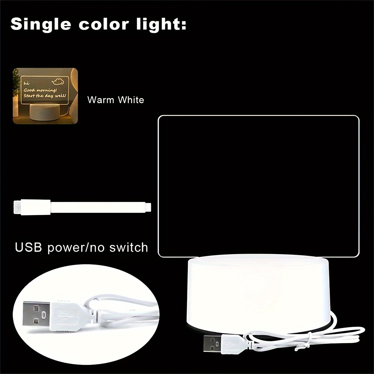 Led Handwriting Night Light Battery Powered Blank Acrylic Writing Note Board  Color Changing Lamp Room Decor USB Message Board