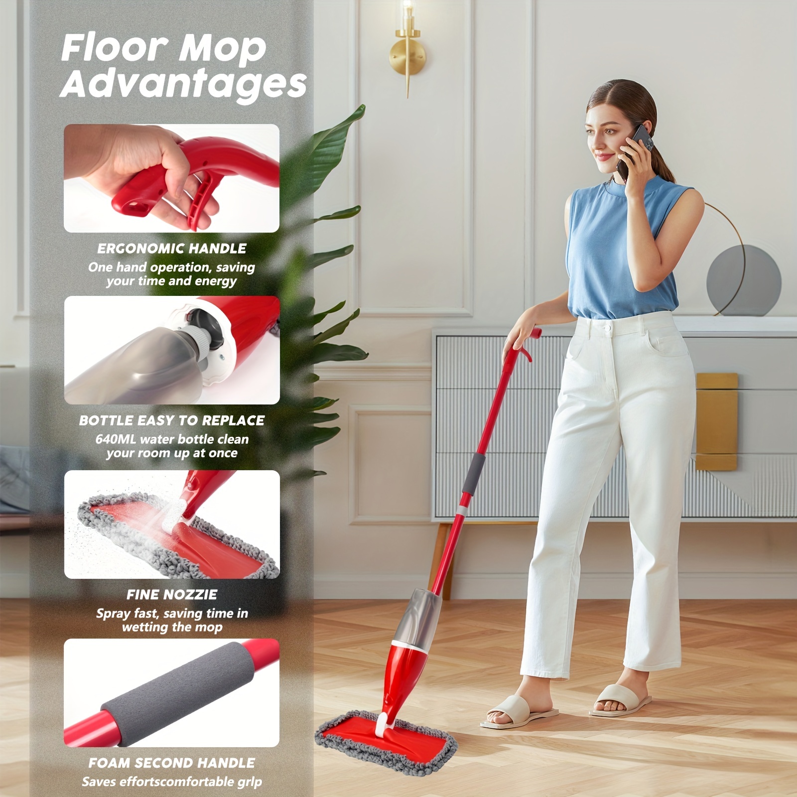 Spray Mops For Floor Cleaning Ergonomic Wet Dry Refillable Tank