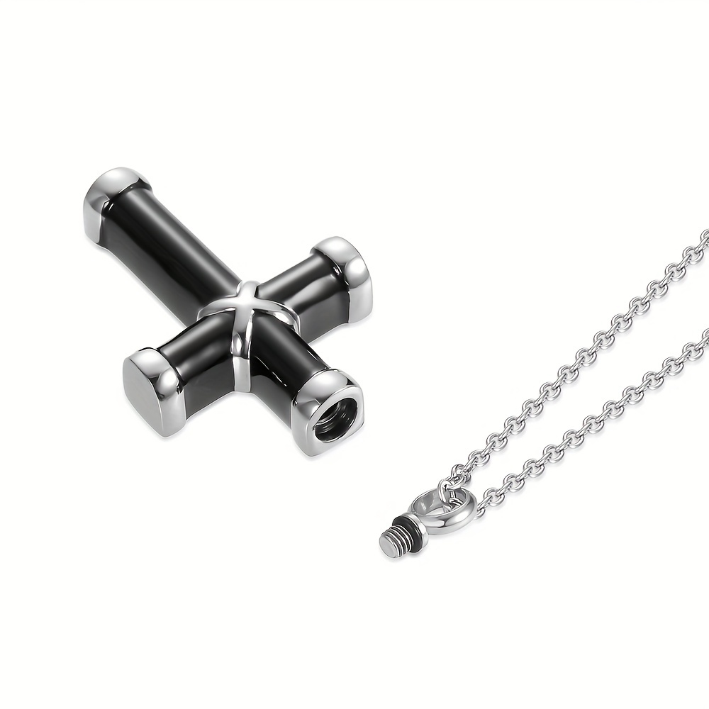 Stainless Steel Urn Cross Pendant Necklace, Commemorative Gift