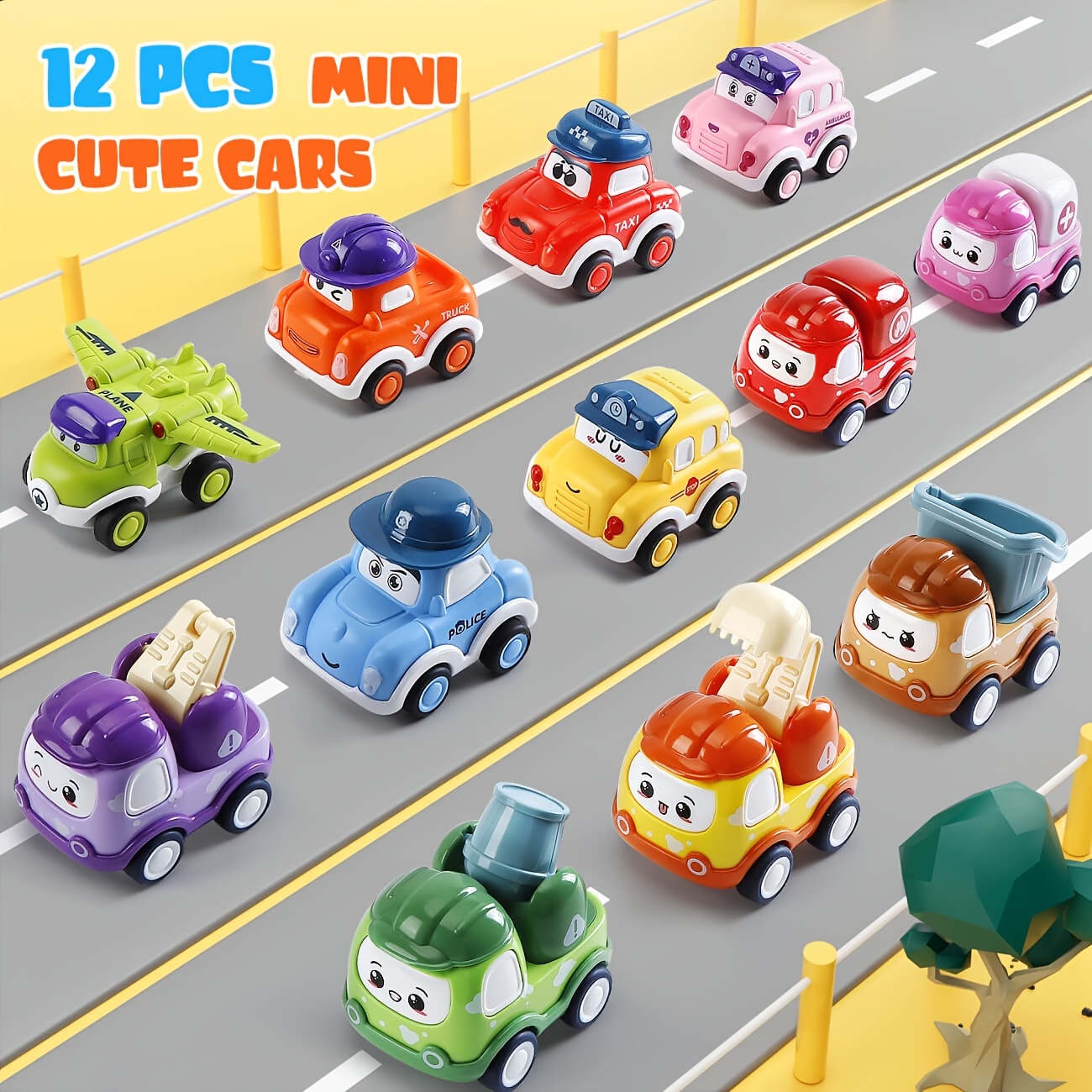 6PCS Pull Back Toy Cars For Toddlers 1-3 - Friction Powered Vehicles With Play Mat & Storage