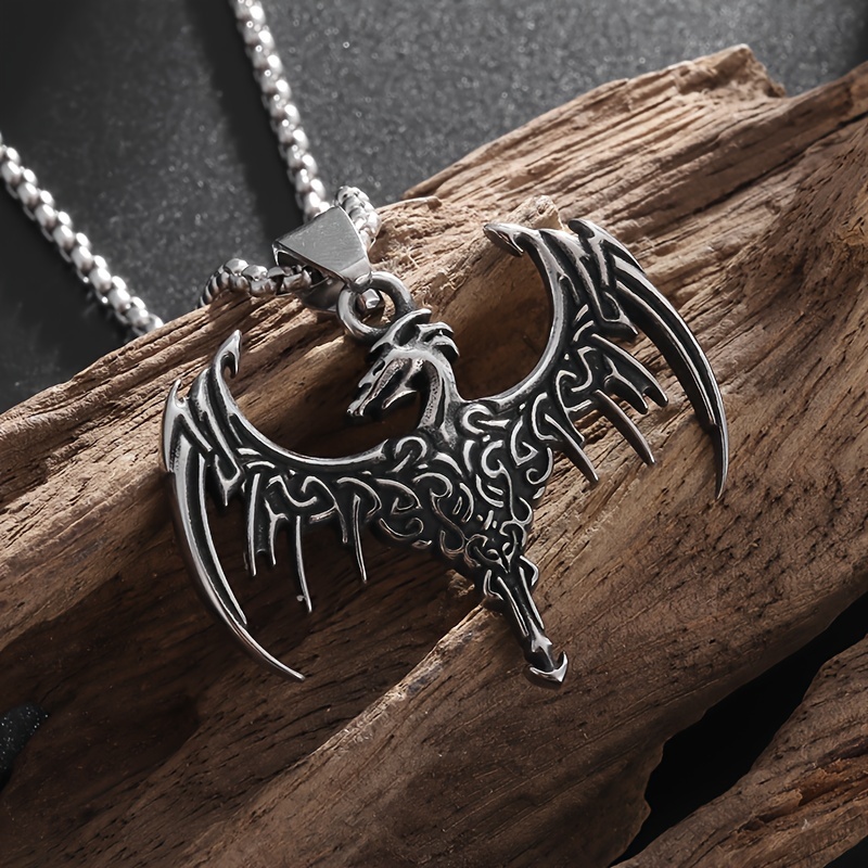  Celtic Dragon Charm Necklace Chain for Men - Viking