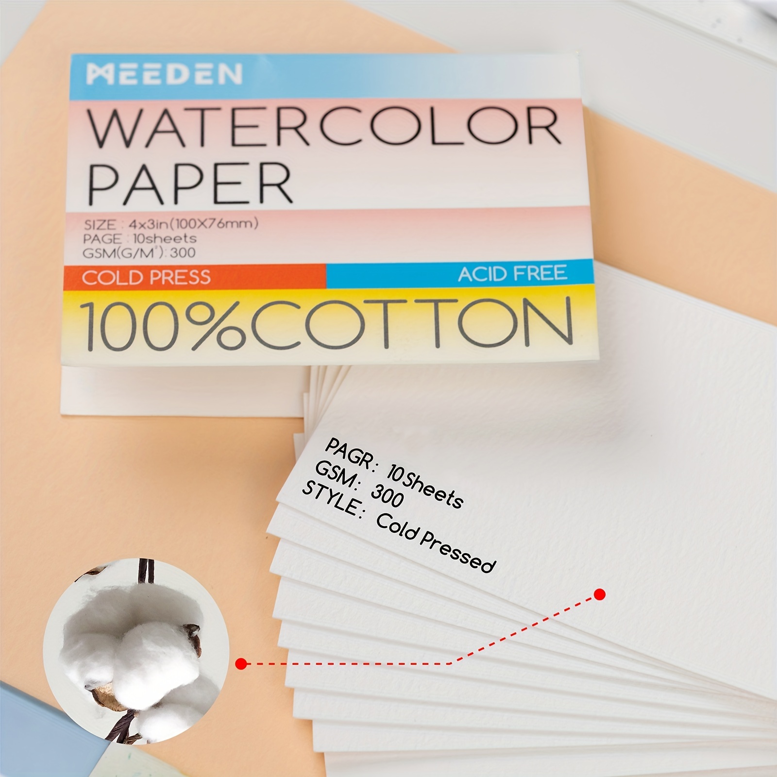 MEEDEN 100% Cotton Watercolor Paper, 10x7 inch Watercolor Paper Pad, Watercolor Paper Block, Cold Pressed, 20 Paper Sheets, Size: Medium, White