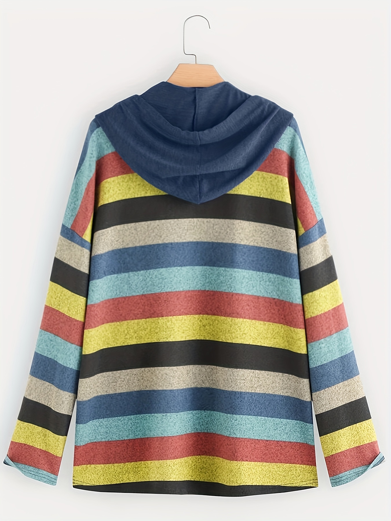 Plus Size Striped Hoodie Drawstring Pocket Sweatshirt - Temu Canada