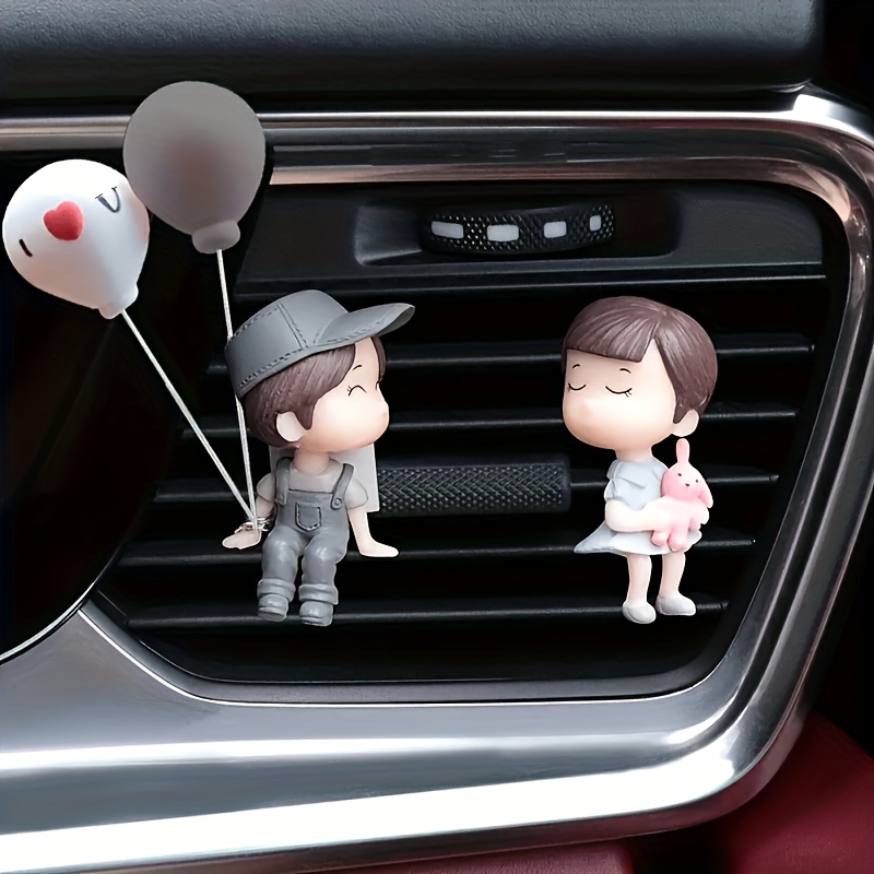BETESSIN 3Pcs Auto Lüftungsclips Auto Deko Paare Innenraum Deko Figuren  Klein Süße Cartoon Figur mit Herz Autozubehör Auto Lüftung Clips