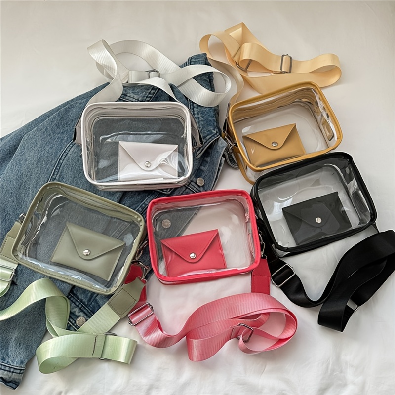 Trendy Clear Square Crossbody Bag, Solid Color Shoulder Bag With
