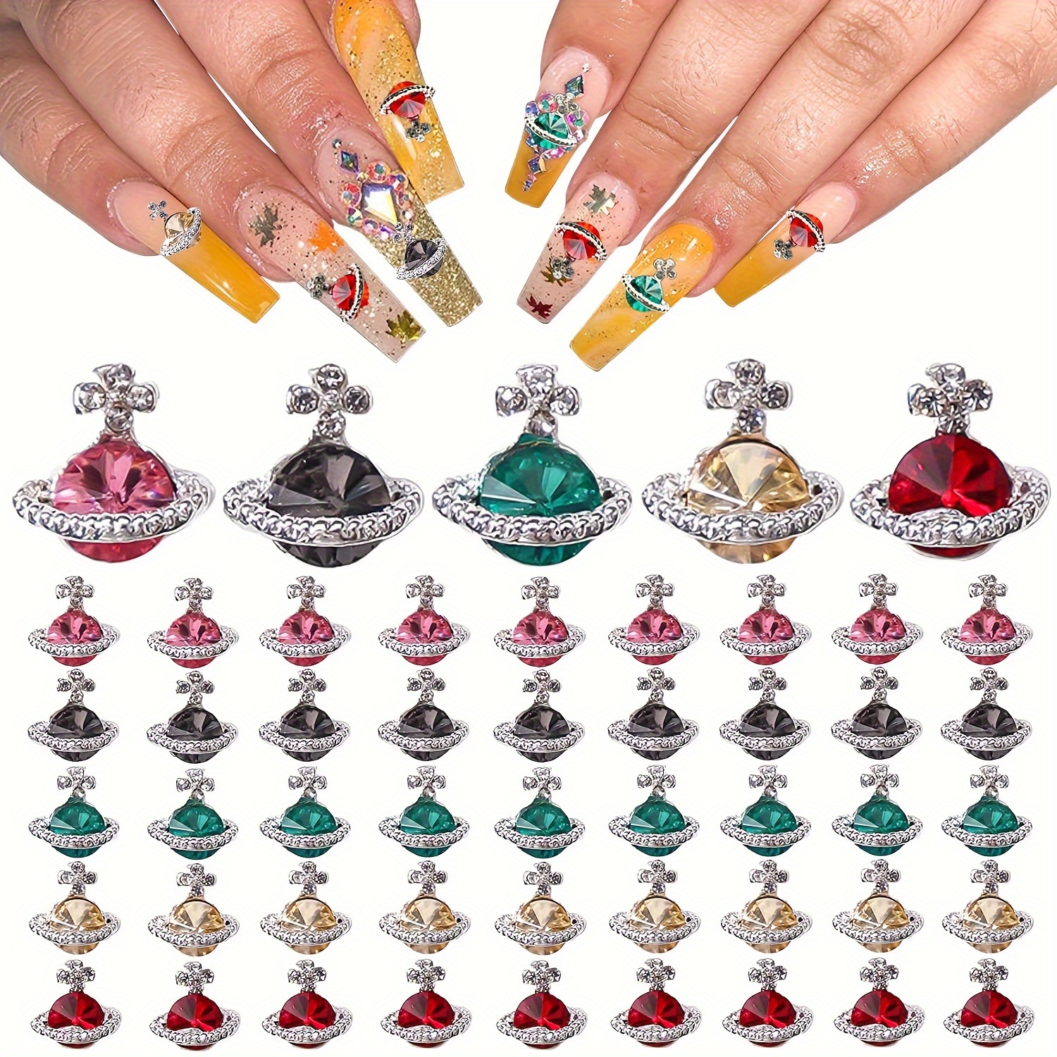 30 PCS Planet Nail Art Charms Y2K Nail Charms for Acrylic Nails 3D Nail Art  Supplies Rhinestones Saturn Shape Design Nail Gems Shiny Nail Jewelry