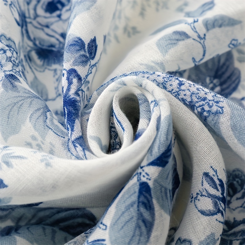 JZSC0765BL Printed Scarf 90x180 cm Blue Flowers Shawl Women