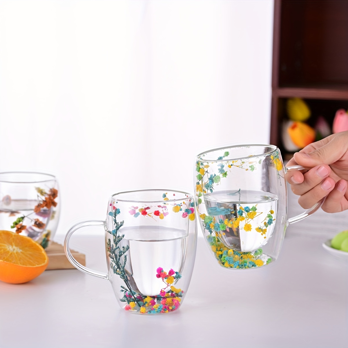 Set De 4 Tasses à Expresso En Verre Borosilicate 180 Ml Avec Anneau En Bois De Noyer - Design Transparent Et élégant