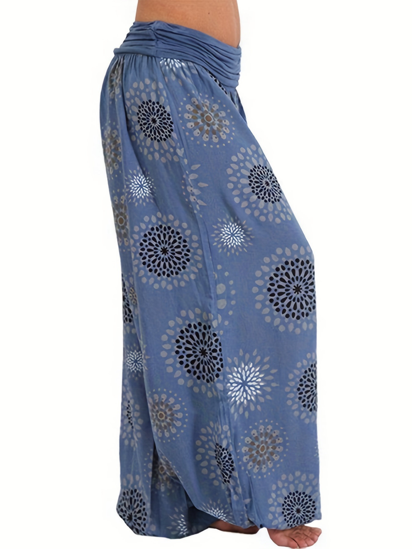 thumbnail image 2 of Women's Boho Floral Casual Baggy Pants Summer Plus Size Wide Leg Elastic Waist Beach Vacation 2 of 14