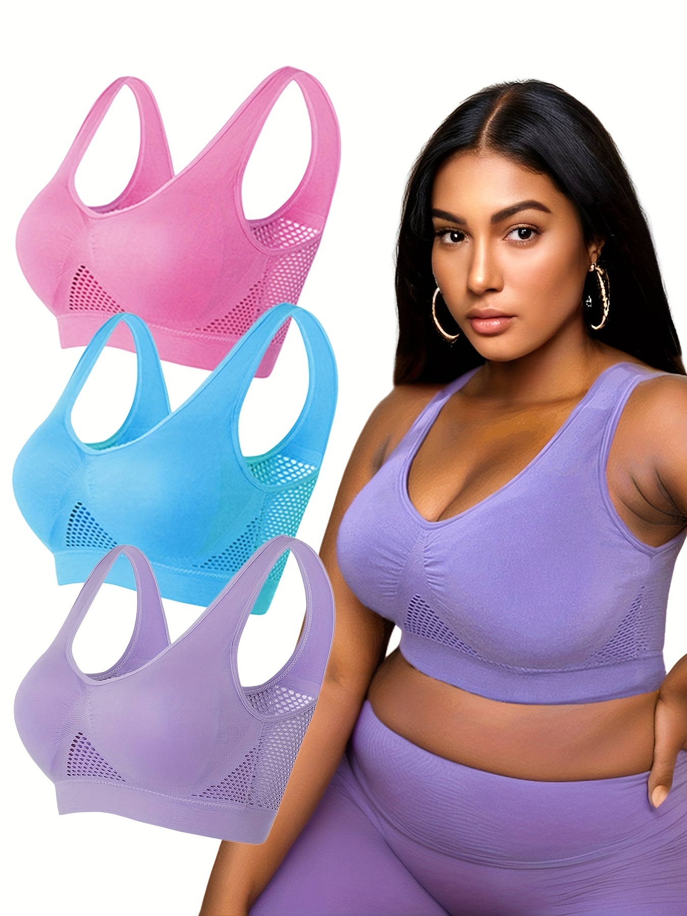 Wireless Sports Bras with Removable Pads and Extra Back Support - 2 Pack