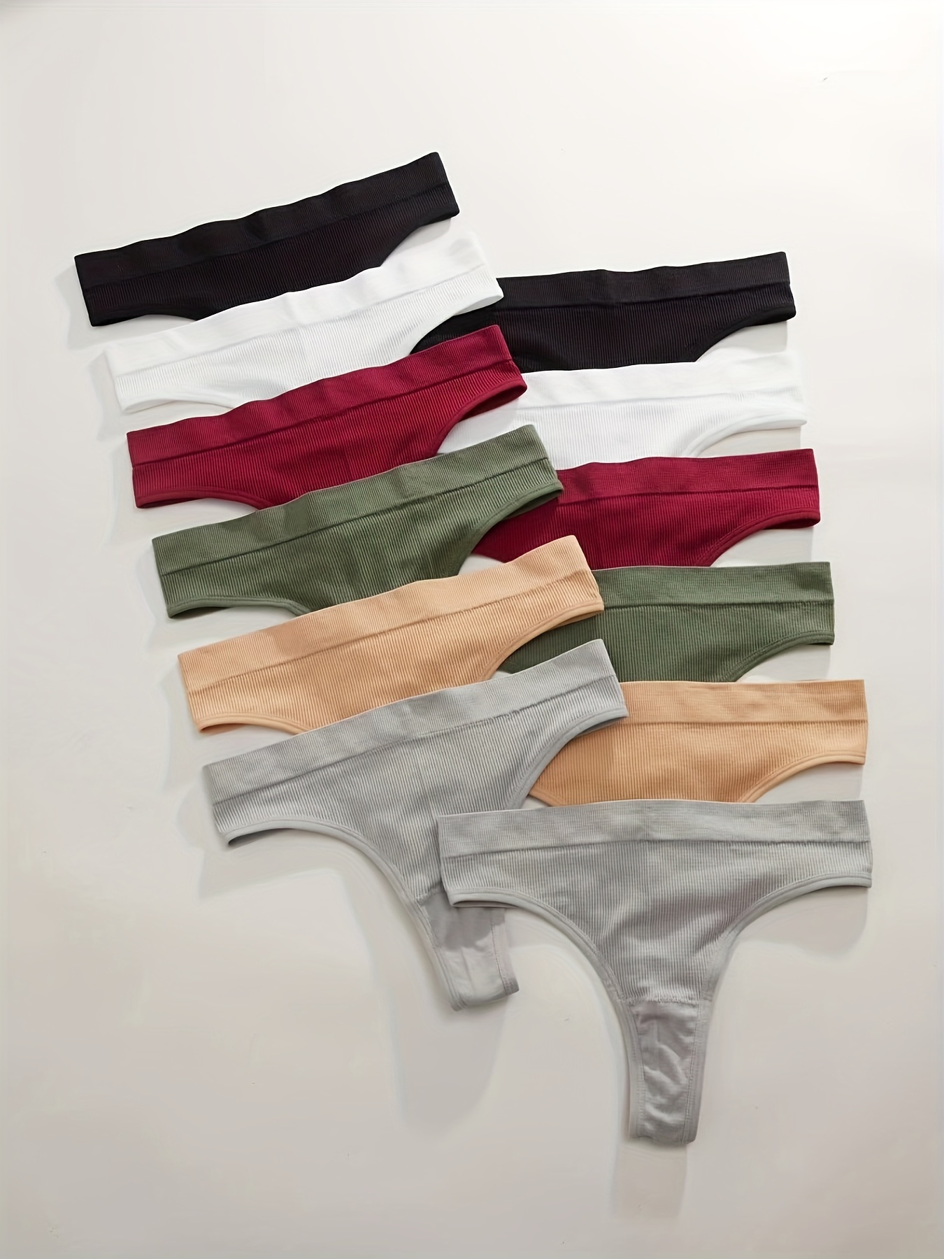 12pcs Simple Solid Thongs, Soft & Comfy Stretchy Intimates Panties, Women's  Lingerie & Underwear