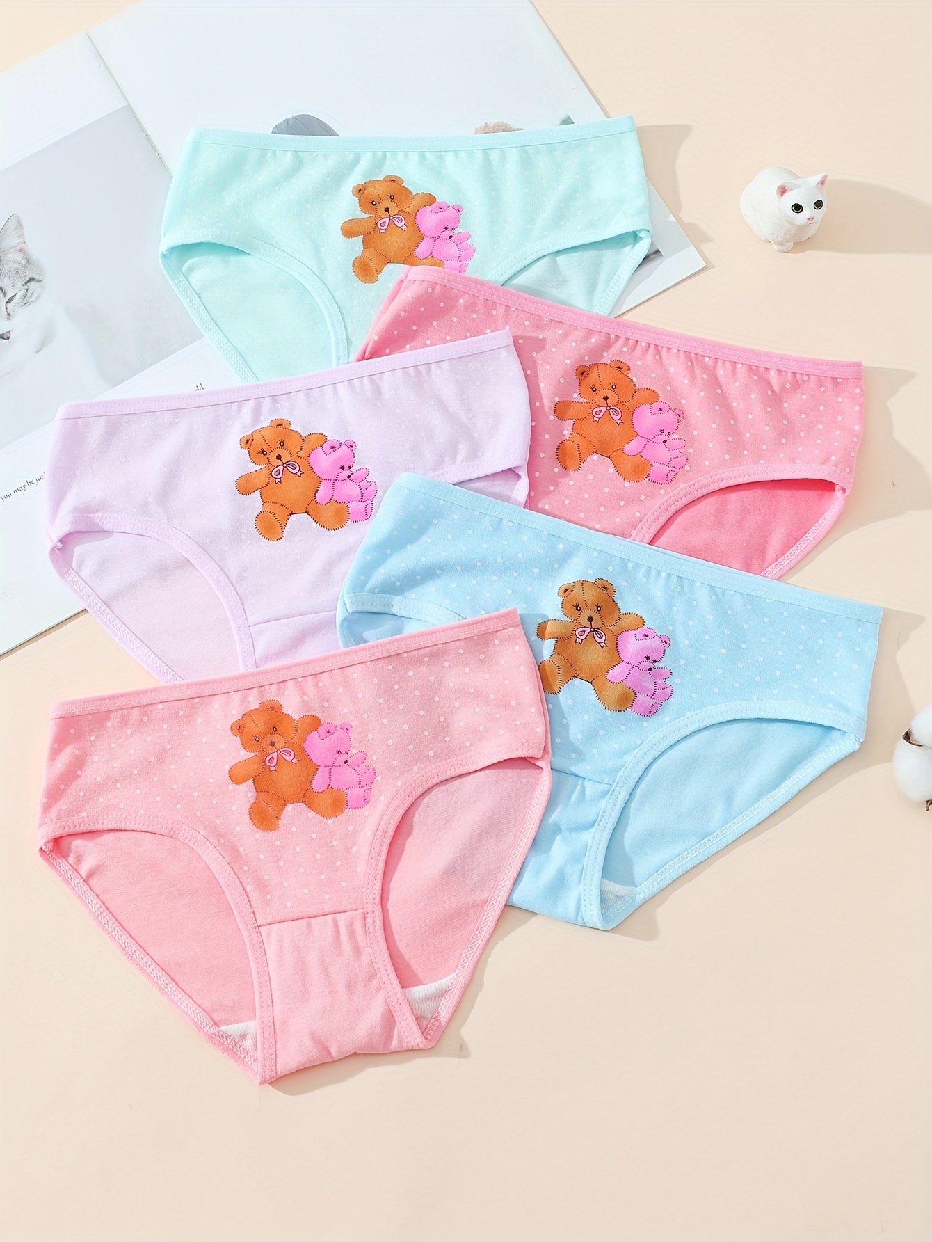 6pcs Girls Cotton Briefs Cartoon Print Boyshort Panties Girls Underwear