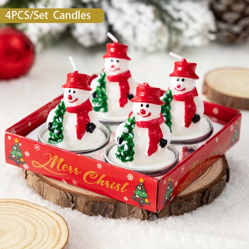 BBTO 12 Pieces Christmas Tealight Candles Handmade Delicate Snowman Candles  for Christmas Home Decoration