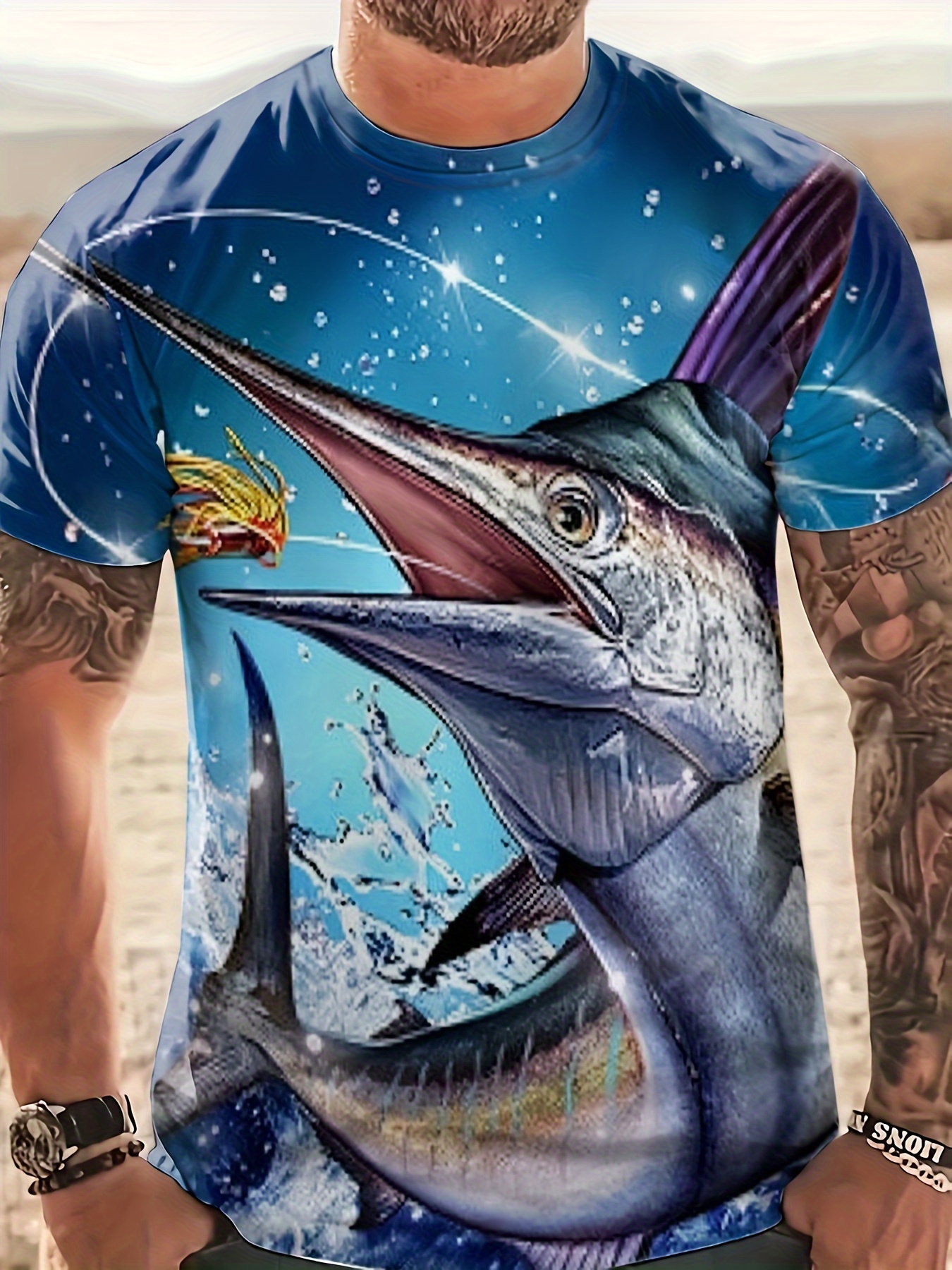 Men's Swordfish Print T shirt 3d Digital Print Active - Temu Australia
