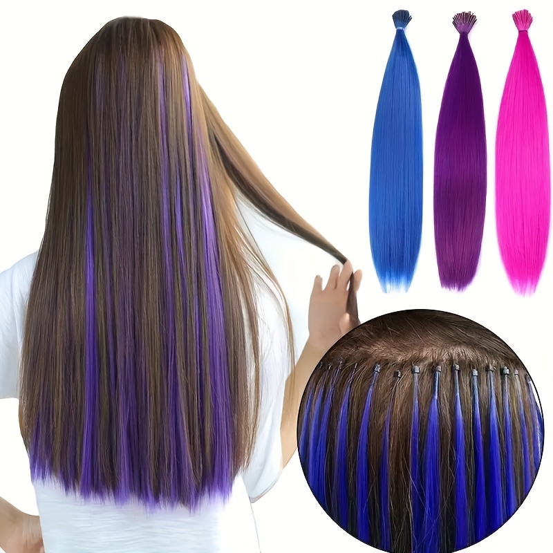 10/20/30/40pcs Synthetic Colorful I-Tip Hair Extensions, Girl's Fiber Wig Accessories, Solid Color Hair Extensions