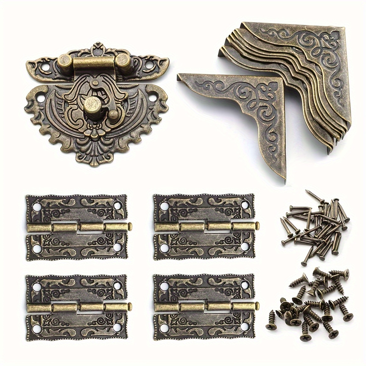 13pcs Antique Carved Door Latch Hinges And Box Corner Protector